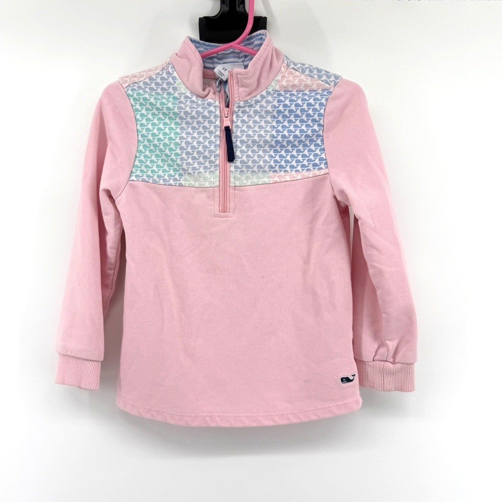 Vineyard Vines x Target Pullover 3T Pink Girls Patchwork Whale Quarter Zip